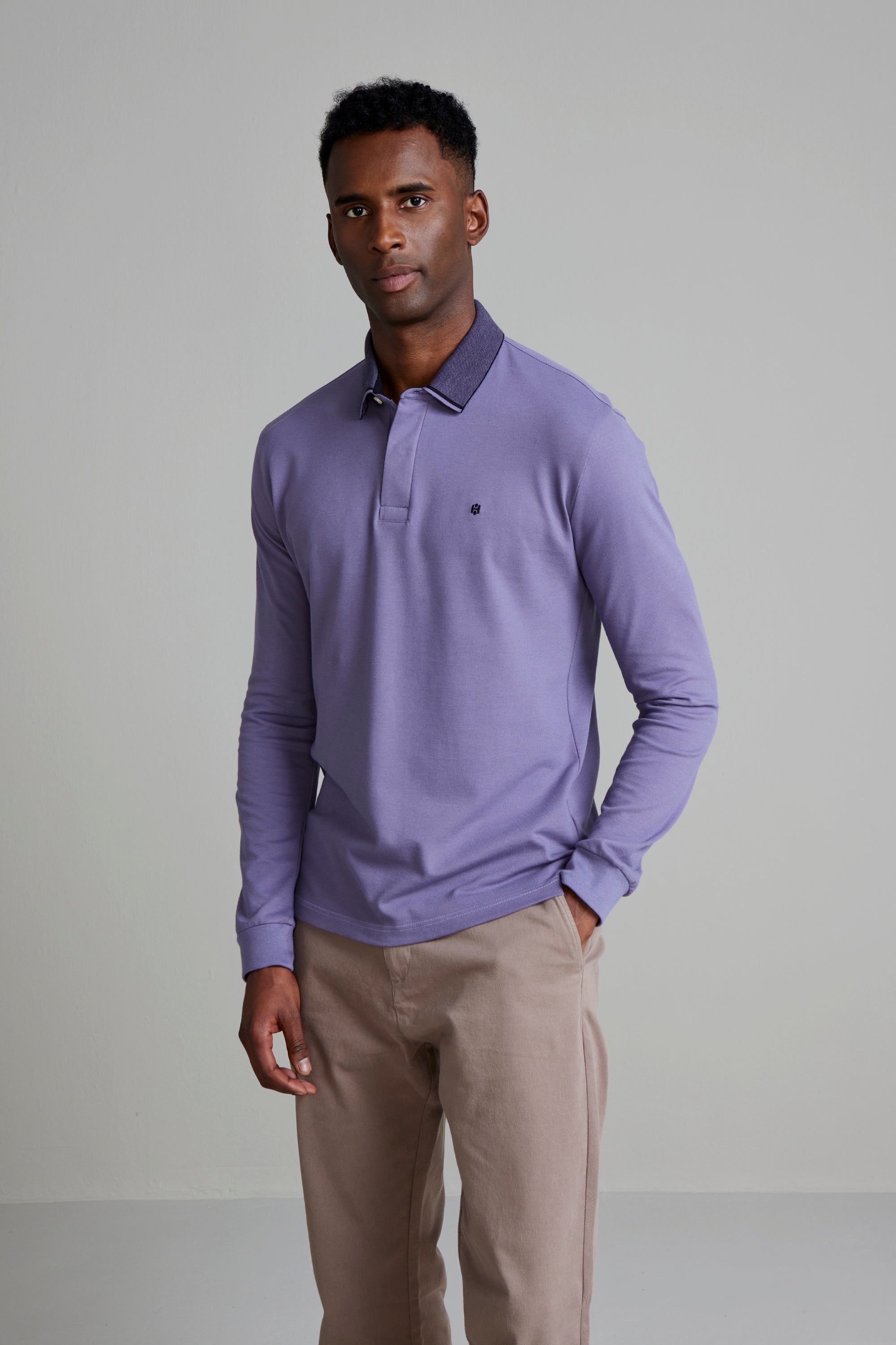 Camisa Polo Manga Longa Piquet Slim Fit - Azul – Highstil