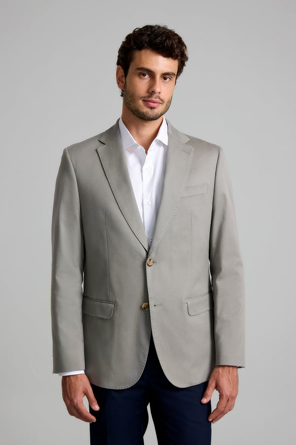 Blazer Slim Fit Liso - Cinza Claro