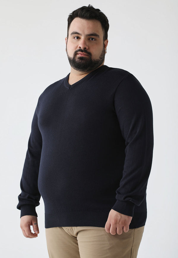 Tricot Gola V Liso - Azul Marinho