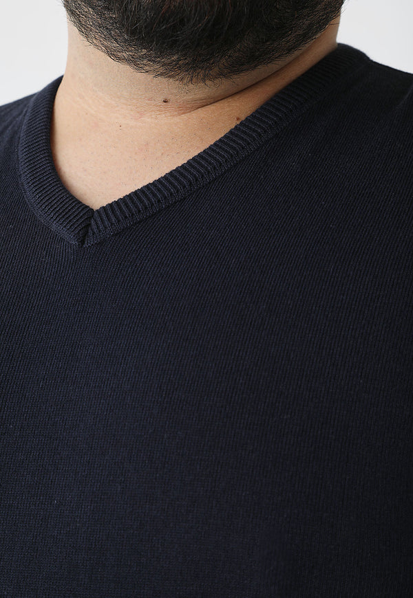 Tricot Gola V Liso - Azul Marinho