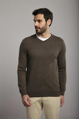 Tricot Gola V Slim Fit - Marrom