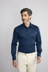 Camisa Lisa Slim Fit - Azul Marinho