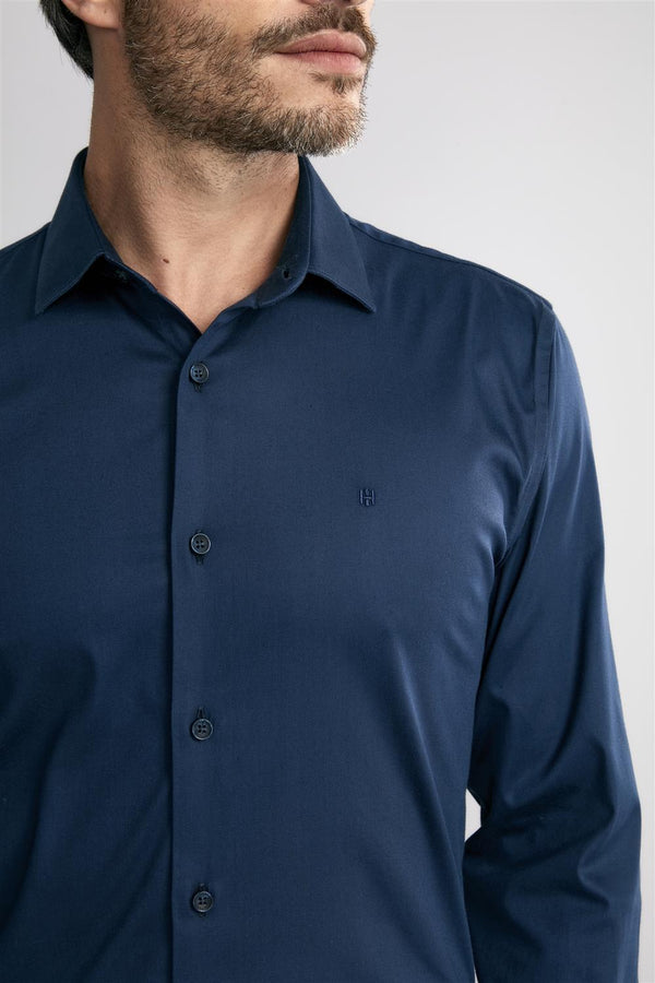 Camisa Lisa Slim Fit - Azul Marinho