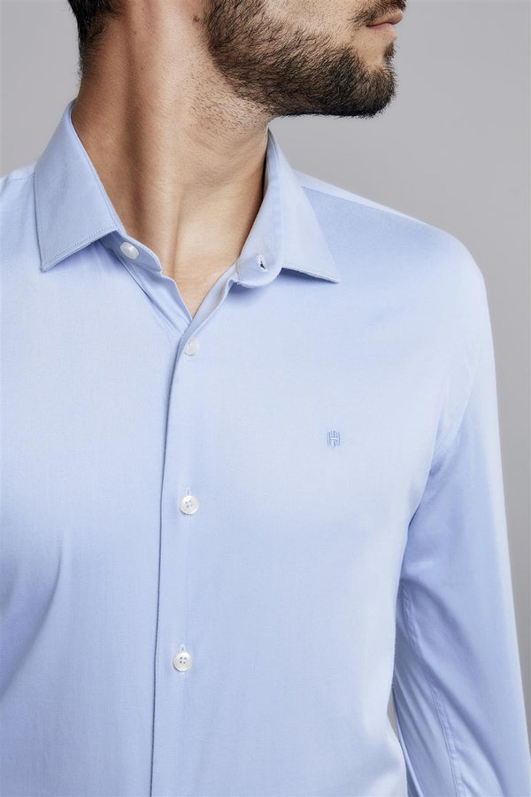 Camisa Lisa Slim Fit - Azul Claro