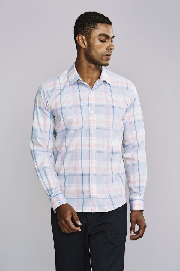 Camisa Manga Longa Xadrez Slim Fit - Rosa
