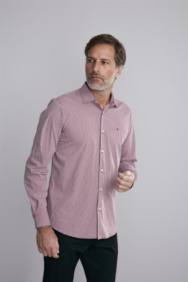 Camisa Manga Longa Fio Tinto Slim Fit - Vinho