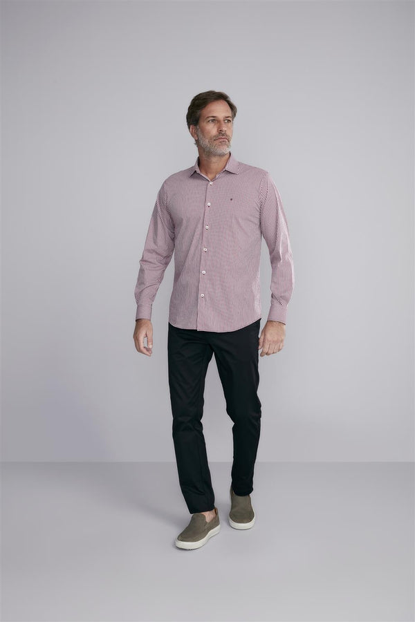 Camisa Manga Longa Fio Tinto Slim Fit - Vinho