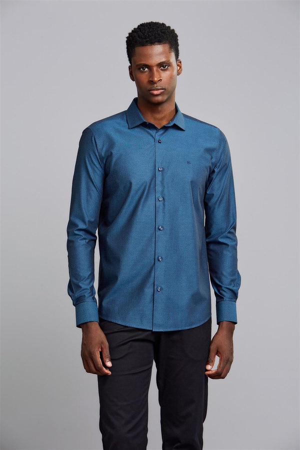 Camisa Manga Longa Algodão Egípcio Classic Fit - Azul