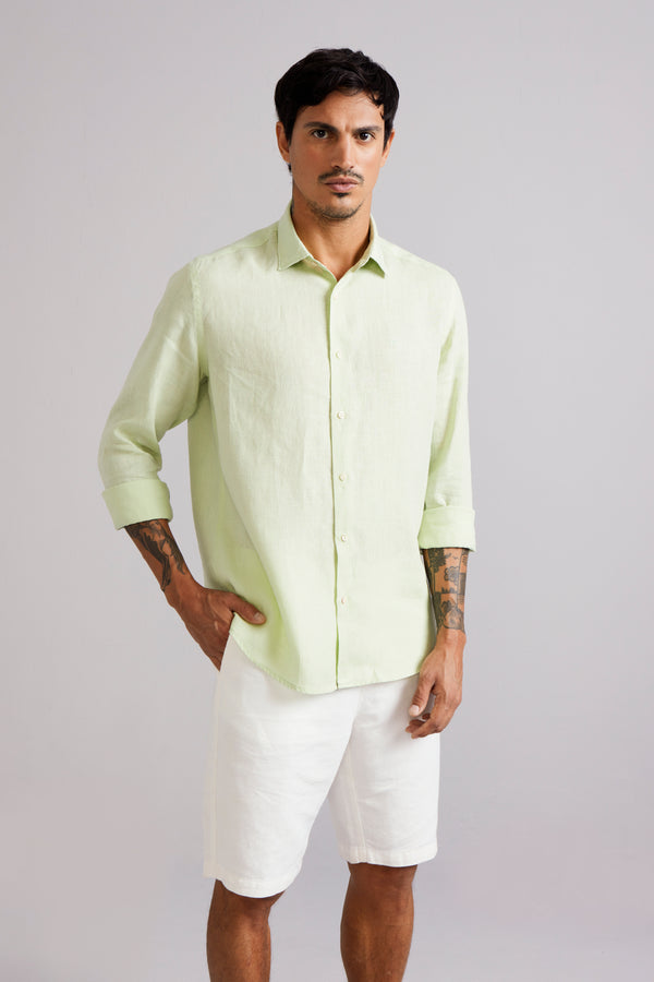 Camisa Lisa Comfort Linho - Verde