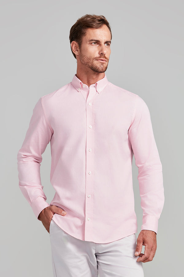 Camisa Lisa Oxford Slim Fit - Rosa Claro