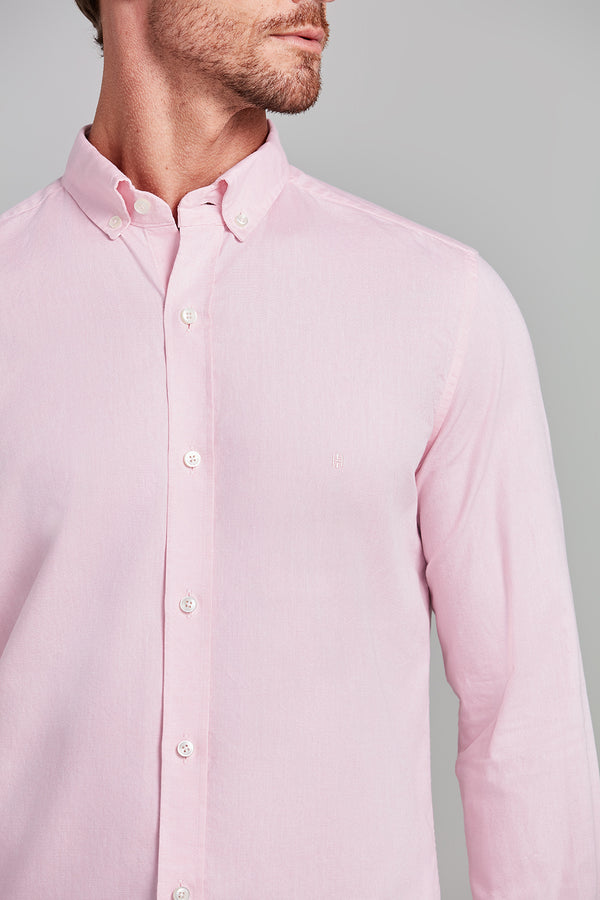 Camisa Lisa Oxford Slim Fit - Rosa Claro