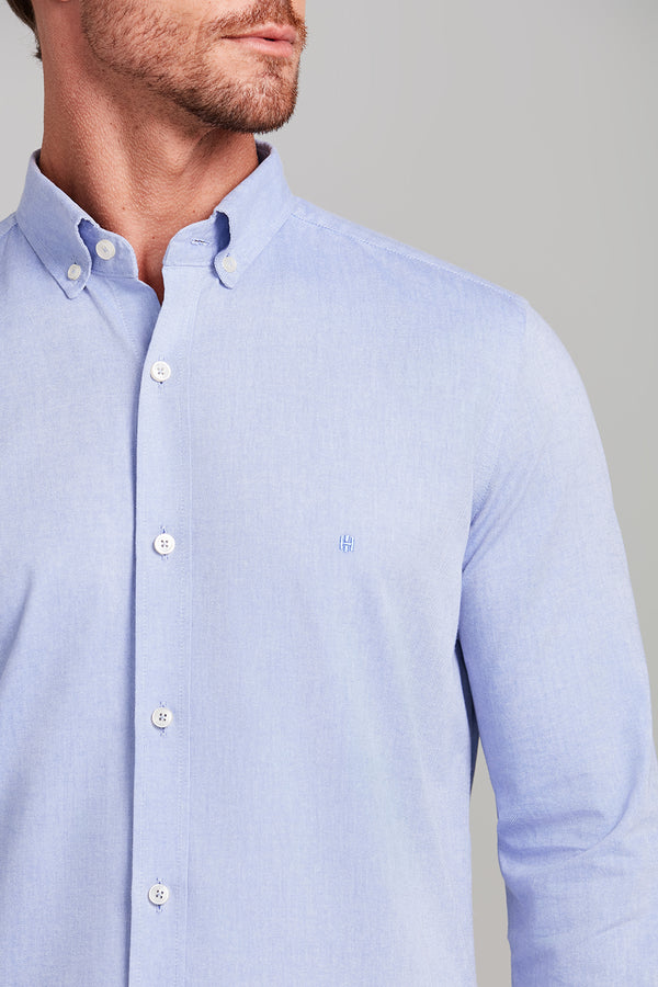 Camisa Lisa Oxford Slim Fit - Azul Claro