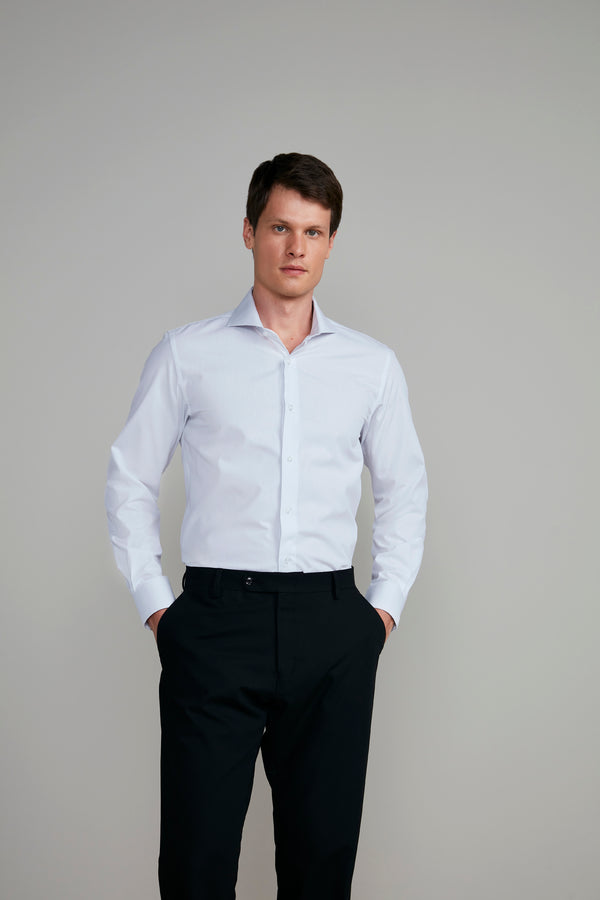 Camisa Social Slim Fit Listrada - Azul Claro