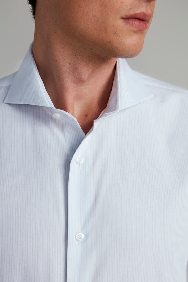 Camisa Social Slim Fit Listrada - Azul Claro