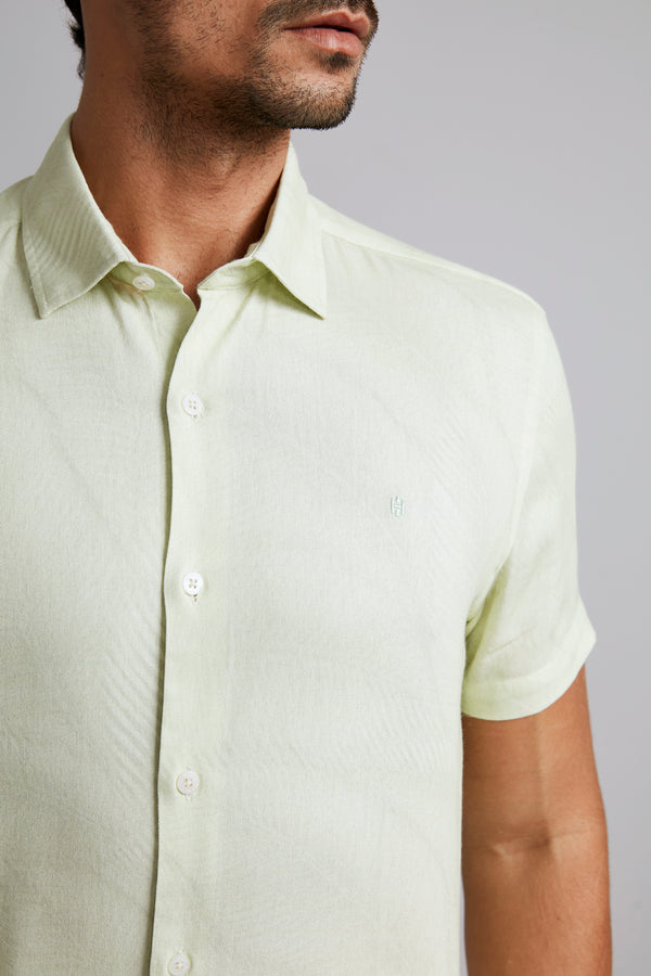Camisa Manga Curta Lisa Slim Fit - Verde