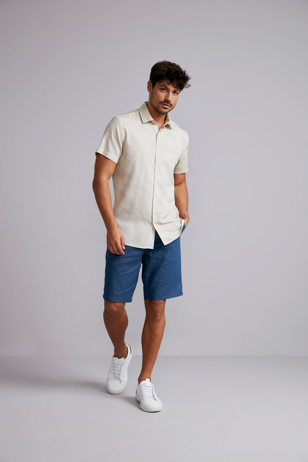 Camisa Manga Curta Lisa Slim Fit - Bege