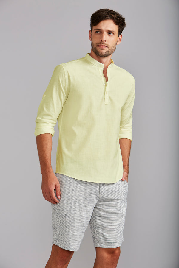 Bata Manga Longa Gola Padre Comfort Slub - Amarelo