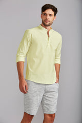 Bata Manga Longa Gola Padre Comfort Slub - Amarelo