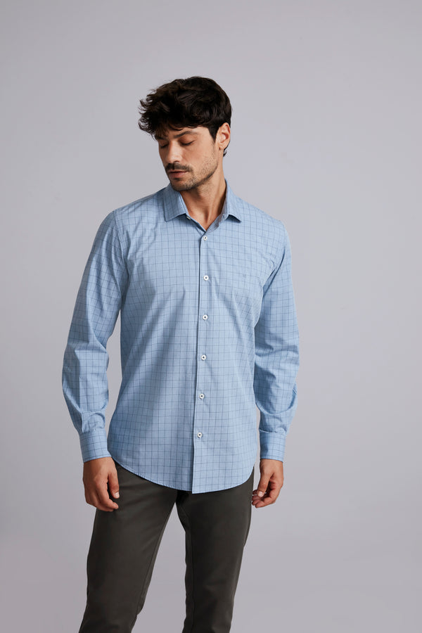 Camisa Algodão Egípcio Slim Fit Listrada - Azul