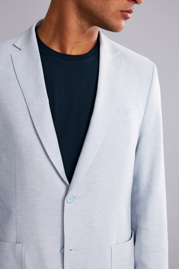 Blazer Alfaiataria Liso Linen Blend Slim Fit - Azul Claro