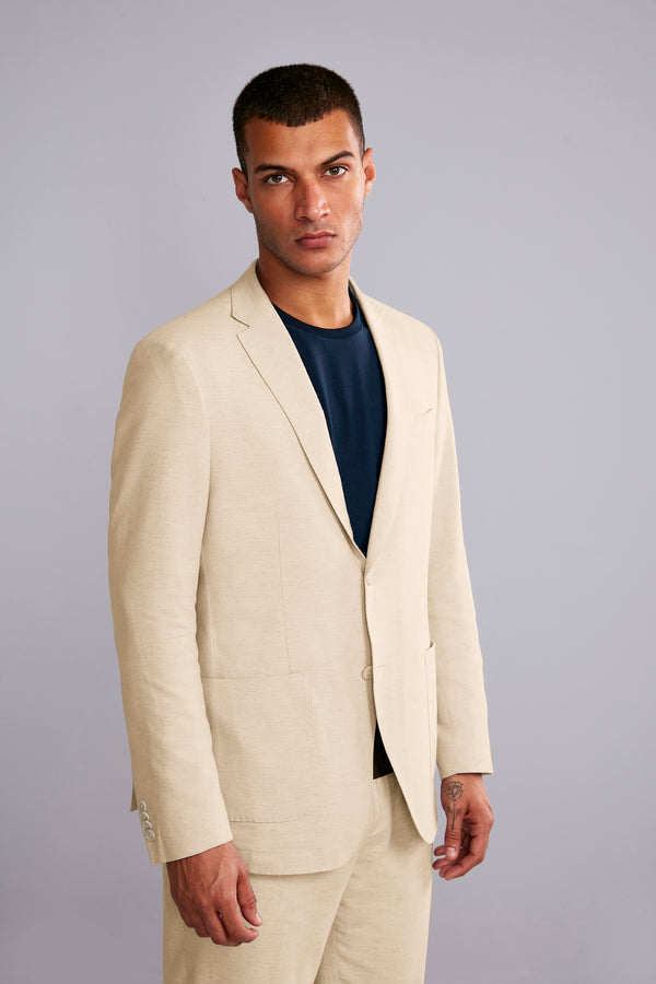 Blazer Alfaiataria Liso Linen Blend Slim Fit - Bege