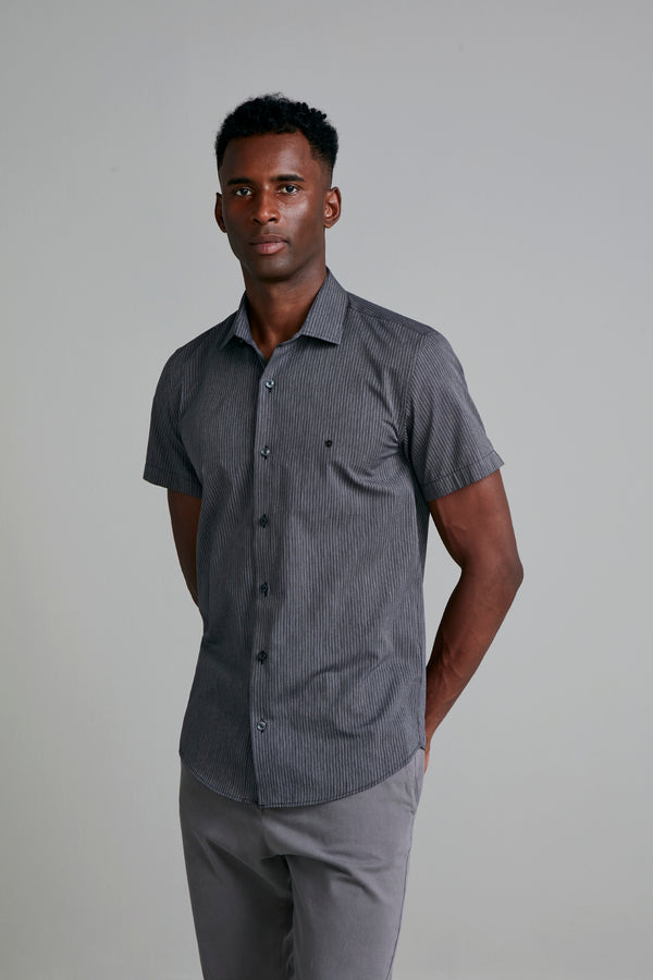 Camisa Manga Curta Slim Fit Listrada - Preto