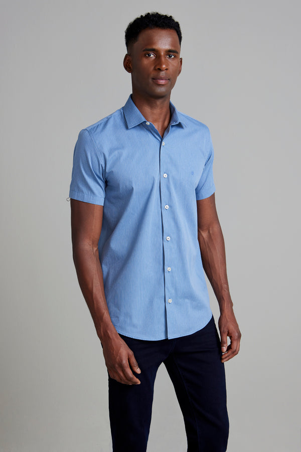 Camisa Manga Curta Slim Fit Listrada - Azul