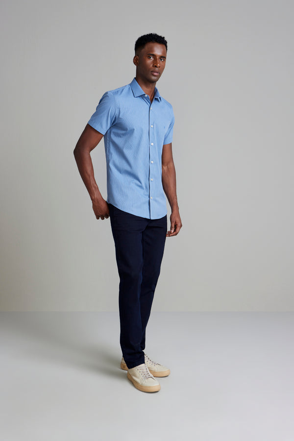 Camisa Manga Curta Slim Fit Listrada - Azul