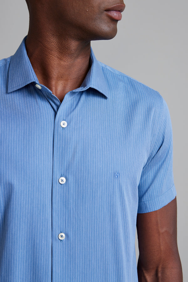 Camisa Manga Curta Slim Fit Listrada - Azul