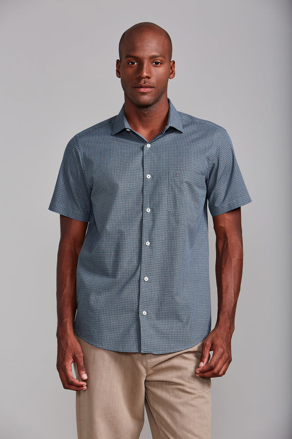 Camisa Manga Curta com Bolso Comfort Listrada - Verde