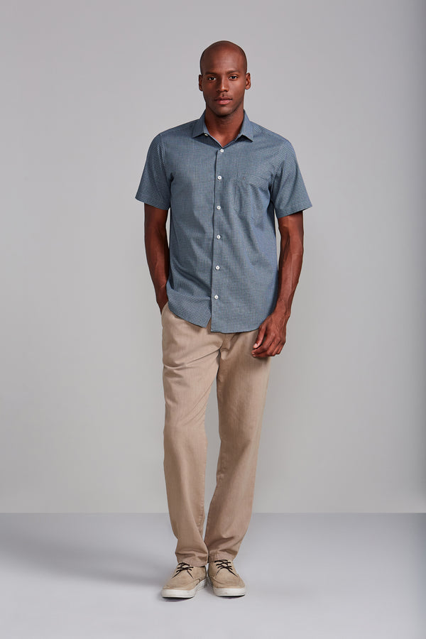 Camisa Manga Curta com Bolso Comfort Listrada - Verde