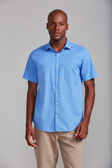 Camisa Manga Curta com Bolso Comfort Listrada - Azul