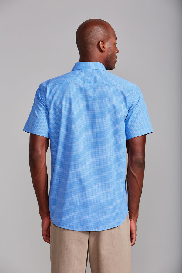Camisa Manga Curta com Bolso Comfort Listrada - Azul