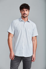 Camisa Manga Curta com Bolso Comfort Listrada - Azul Marinho
