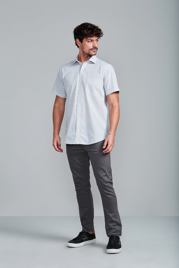 Camisa Manga Curta com Bolso Comfort Listrada - Azul Marinho