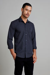 Camisa com Bolso Slim Fit Listrada - Preto