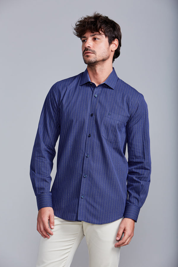 Camisa com Bolso Slim Fit Listrada - Azul Marinho