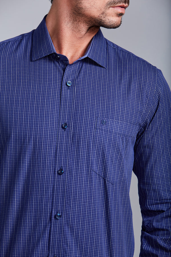 Camisa com Bolso Slim Fit Listrada - Azul Marinho