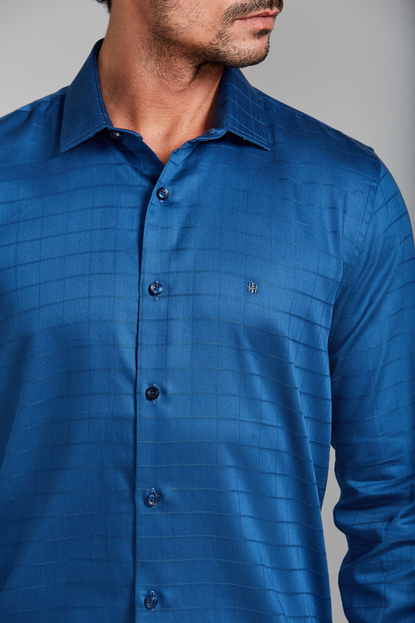 Camisa Algodão Egípcio Slim Fit Listrada - Azul Medio