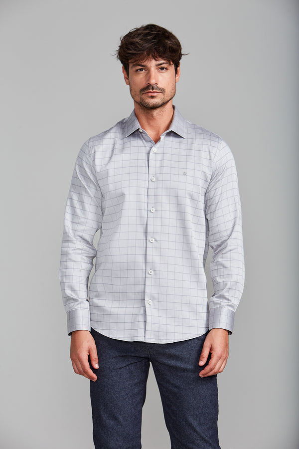 Camisa Algodão Egípcio Slim Fit Listrada - Cinza Claro