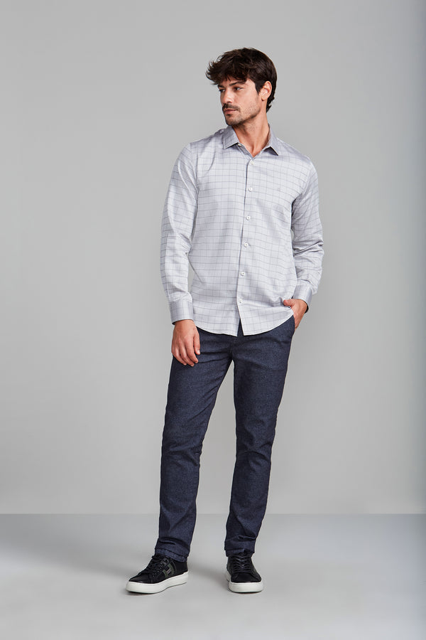 Camisa Algodão Egípcio Slim Fit Listrada - Cinza Claro
