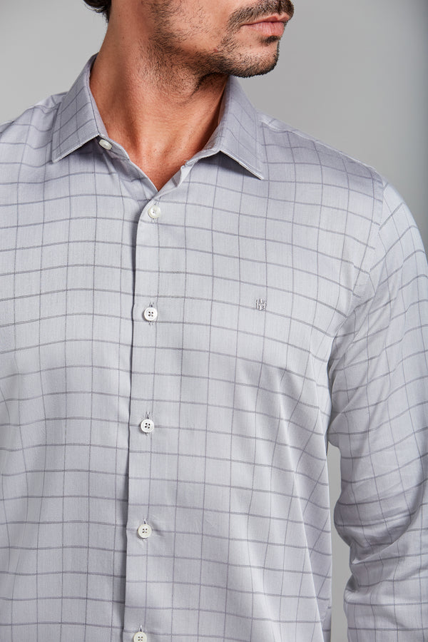 Camisa Algodão Egípcio Slim Fit Listrada - Cinza Claro