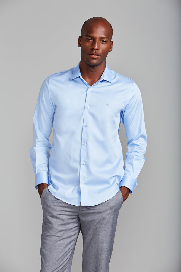 Camisa Lisa Slim Fit - Azul Bebe