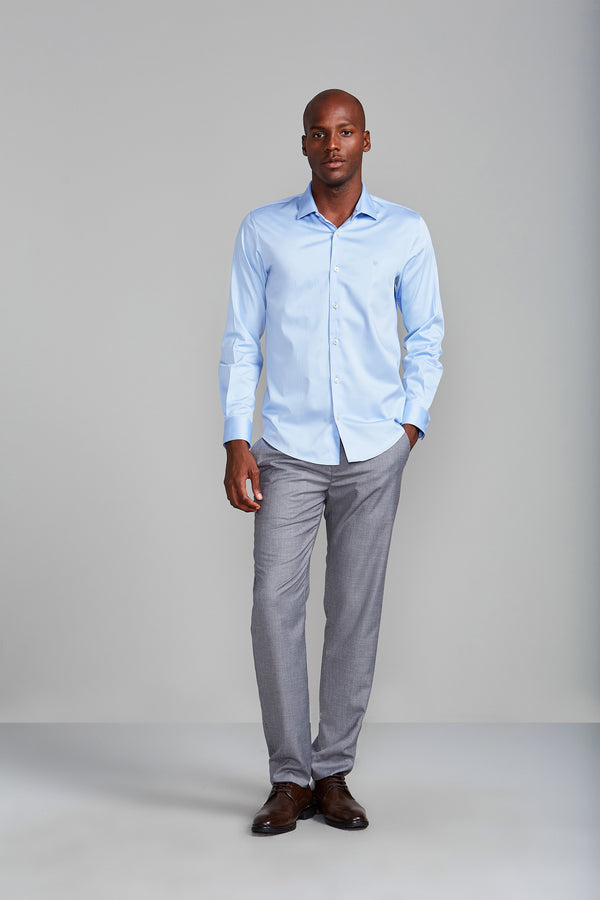 Camisa Lisa Slim Fit - Azul Bebe