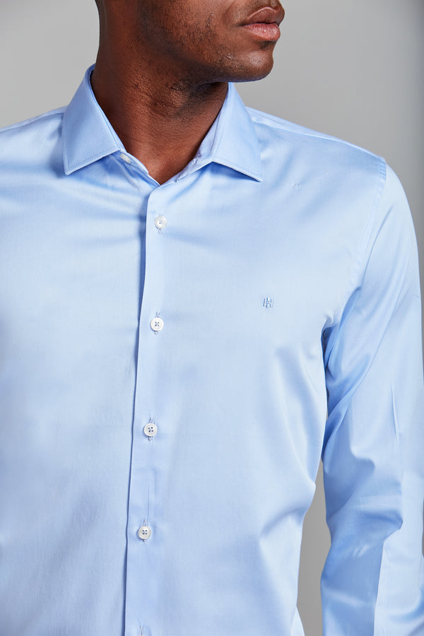 Camisa Lisa Slim Fit - Azul Bebe