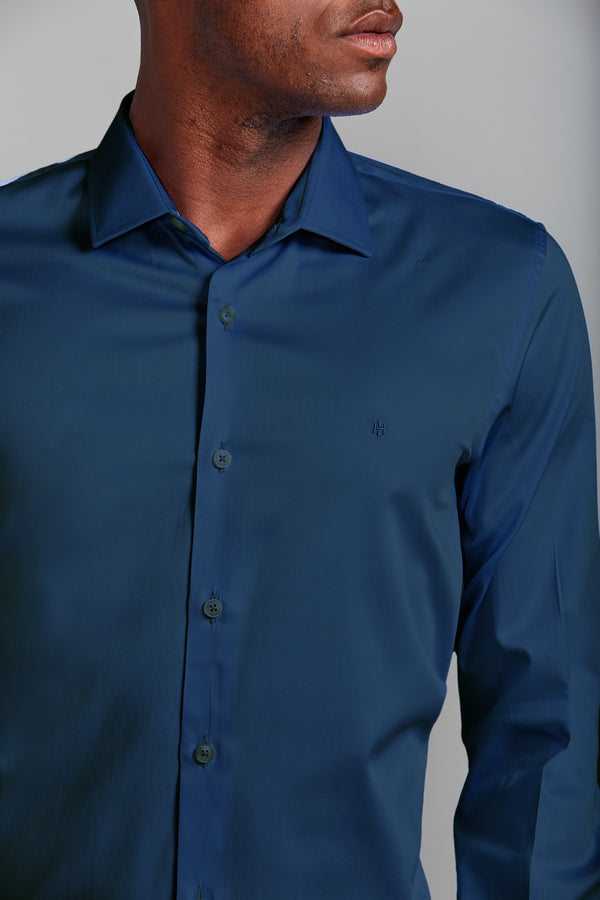 Camisa Lisa Slim Fit - Azul Marinho