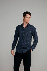 Camisa Estampada Tecnocomfy Slim Fit - Preto