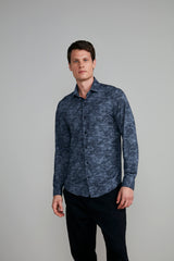 Camisa Estampada Tecnocomfy Slim Fit - Cinza Grafite