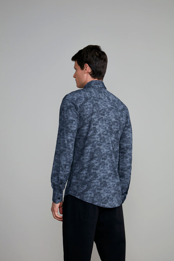 Camisa Estampada Tecnocomfy Slim Fit - Cinza Grafite