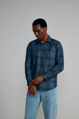 Camisa Xadrez Slim Fit - Azul Marinho